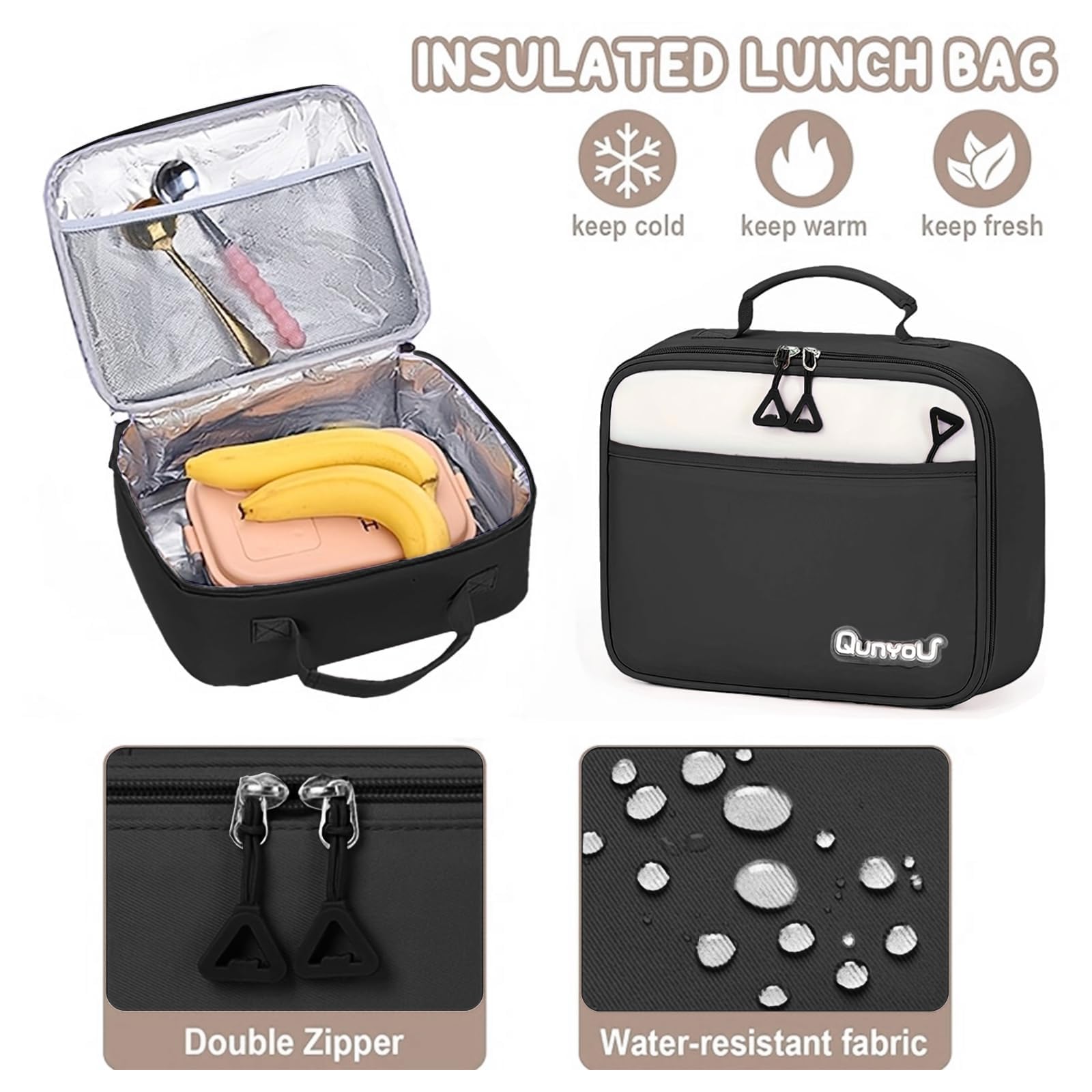 Amythe Ensemble de Sac à Dos Fille Primaire 3 Pièce, 2025 Cartable Enfant Scolaire avec Sacs à Déjeuner et Trousse Crayon, Sac Ecole Fille pour CP CE CM 6 à 12 ans-Noir