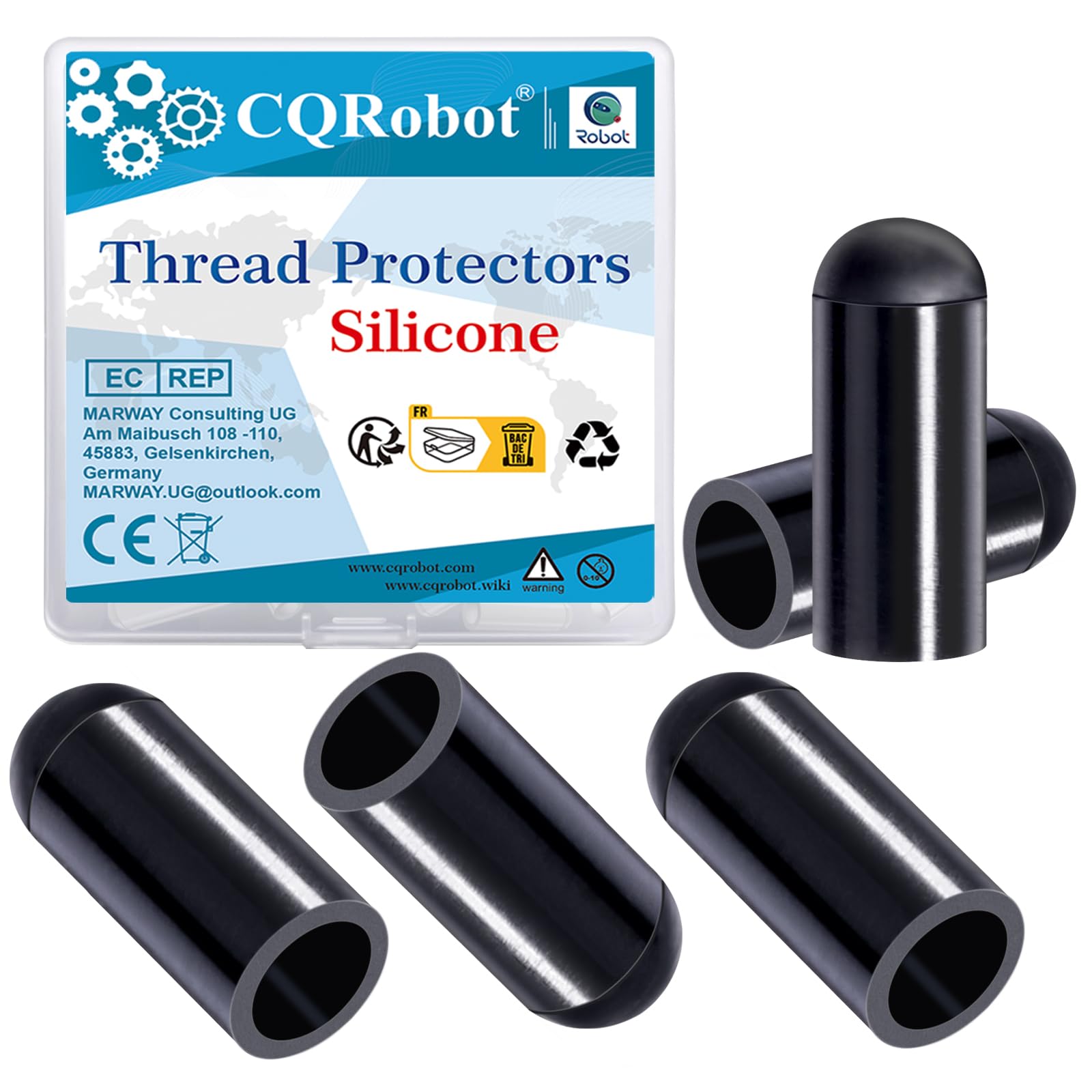 CQRobot 30Pcs 5/16 Inch Flexible Silicone End Caps Round Bolt Covers Screw Thread Protectors Assortment Kit for Protection of Metal Tubes Cables Wires Hurricane Shutters,Black Diameter 8mm Length 20mm โ image 1