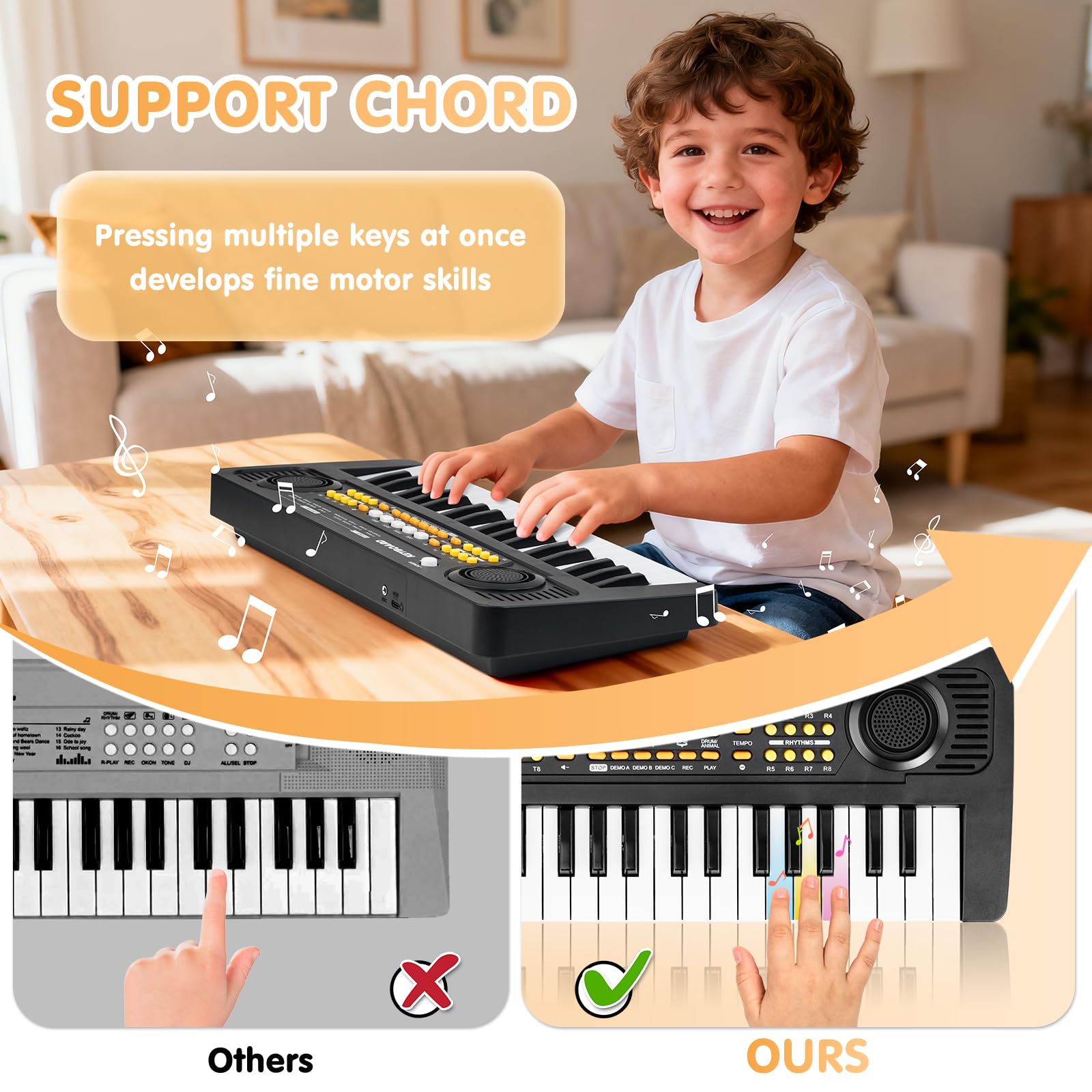 Clavier Piano Enfants 37 Touches avec Microphone Jouets pour 3 4 5 6 - Noir | Portable Musical Instrument Numériques Portables pour Garçon Filles Noël Anniversaire Cadeau