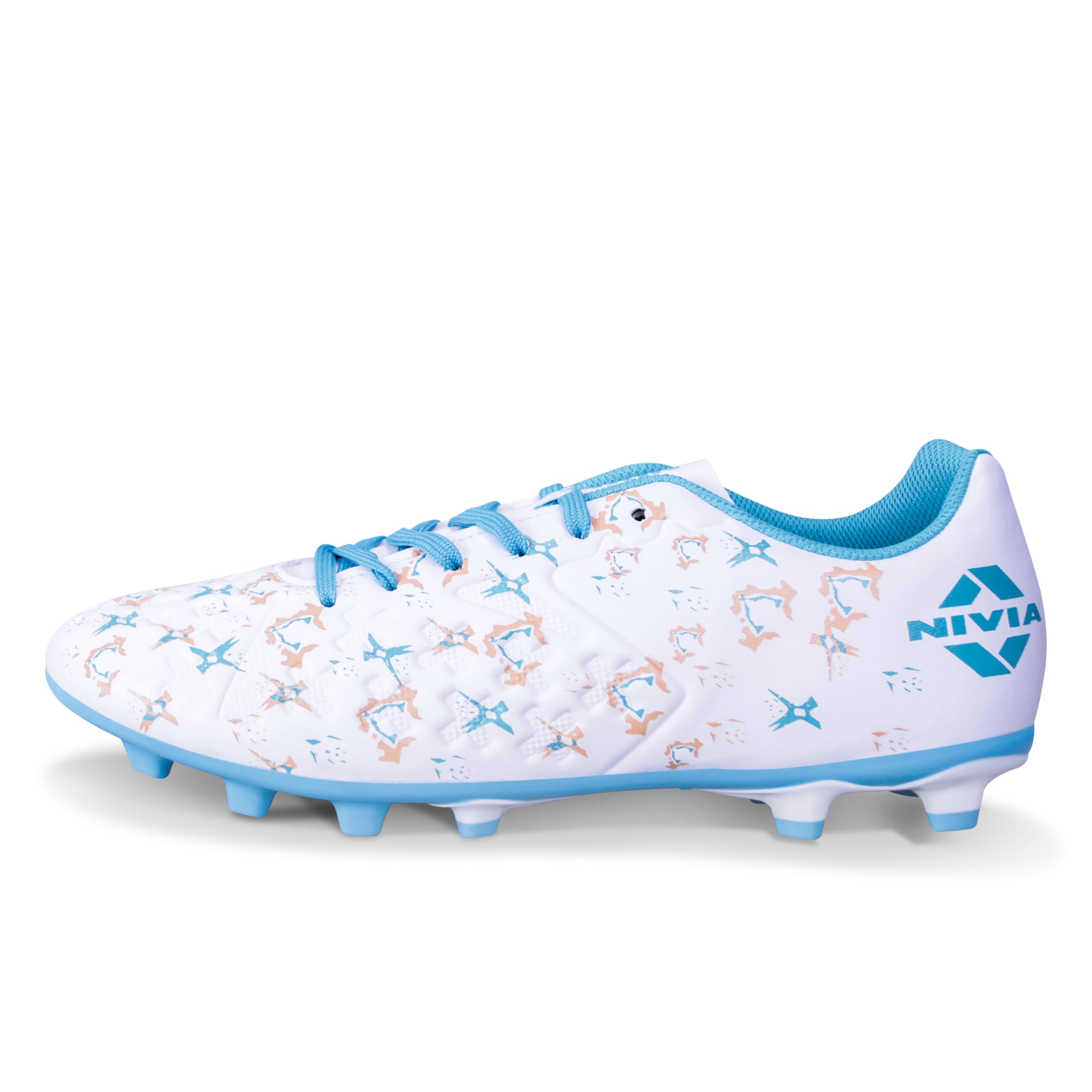 Nivia Spear 2.0 White Sky Blue Football Shoes for Men 3D Embossed PU Leather Upper TPU Ideal Hard & Grassy Surfaces-image-2