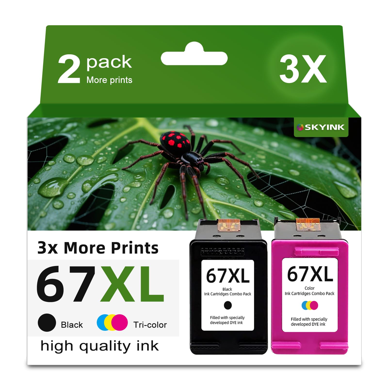 Skyink 67XL Ink Cartridges Black/Color Combo Pack Replacement for HP 67 Ink XL 2827e hp67xl hp67 for 2700 2700e 2752 2742e 2755 2755e 4100 2855 4227e