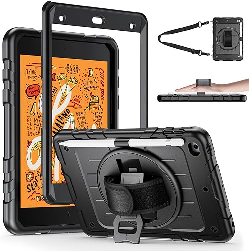 Funda para iPad mini 54 de 7.9 pulgadas con protector de pantalla y soporte para lápices correa de mano giratoria 360 y soporte y correa para el