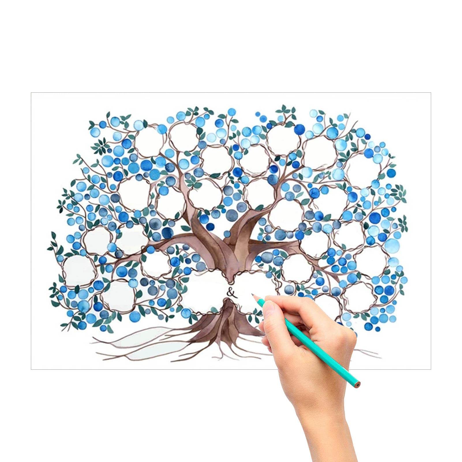 Cartel del árbol genealógico,Precioso Pared Genealógico - Regalos del árbol genealógico Familia Dibujo Acuarela Genealogía Imagen Paño bricolaje para niños ayores