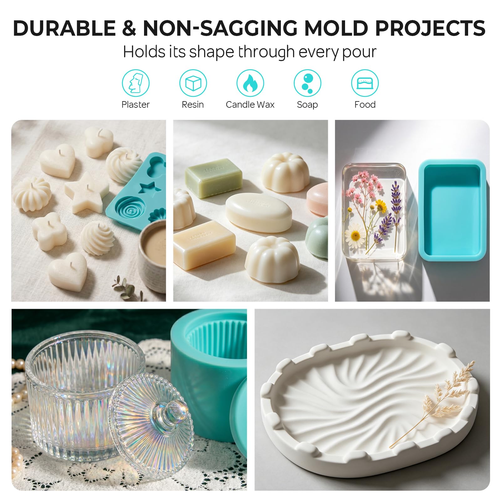 Nicpro 80 oz Silicone Mold Making Kit 20A, Platinum Liquid Silicone Rubber for Mold Maker, Jade Green Flexible & Food Safe Mix Ratio 1:1 for Casting 3D Resins Molds DIY with Gloves, Sticks & Cups