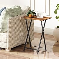 Vista 9 de HOOBRO Folding TV Tray Tables, Set of 4 TV Trays with Storage Rack, Industrial Side Table for Eating at Couch, Foldable Snack Table for Small Space