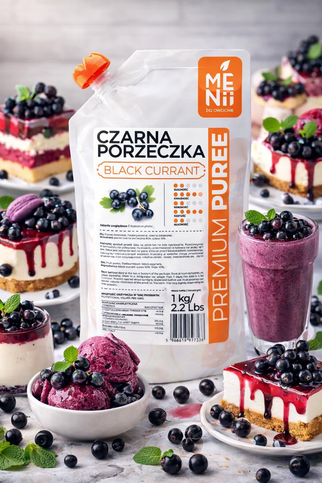Premium Fruchtpüree Schwarze Johannisbeere 1 kg – 90% Fruchtanteil – Intensiver Geschmack – Perfekt für Desserts, Kuchen, Eis, Smoothies, Cocktails – Samtig, Fertig zum Gebrauch – Pasteurisiert