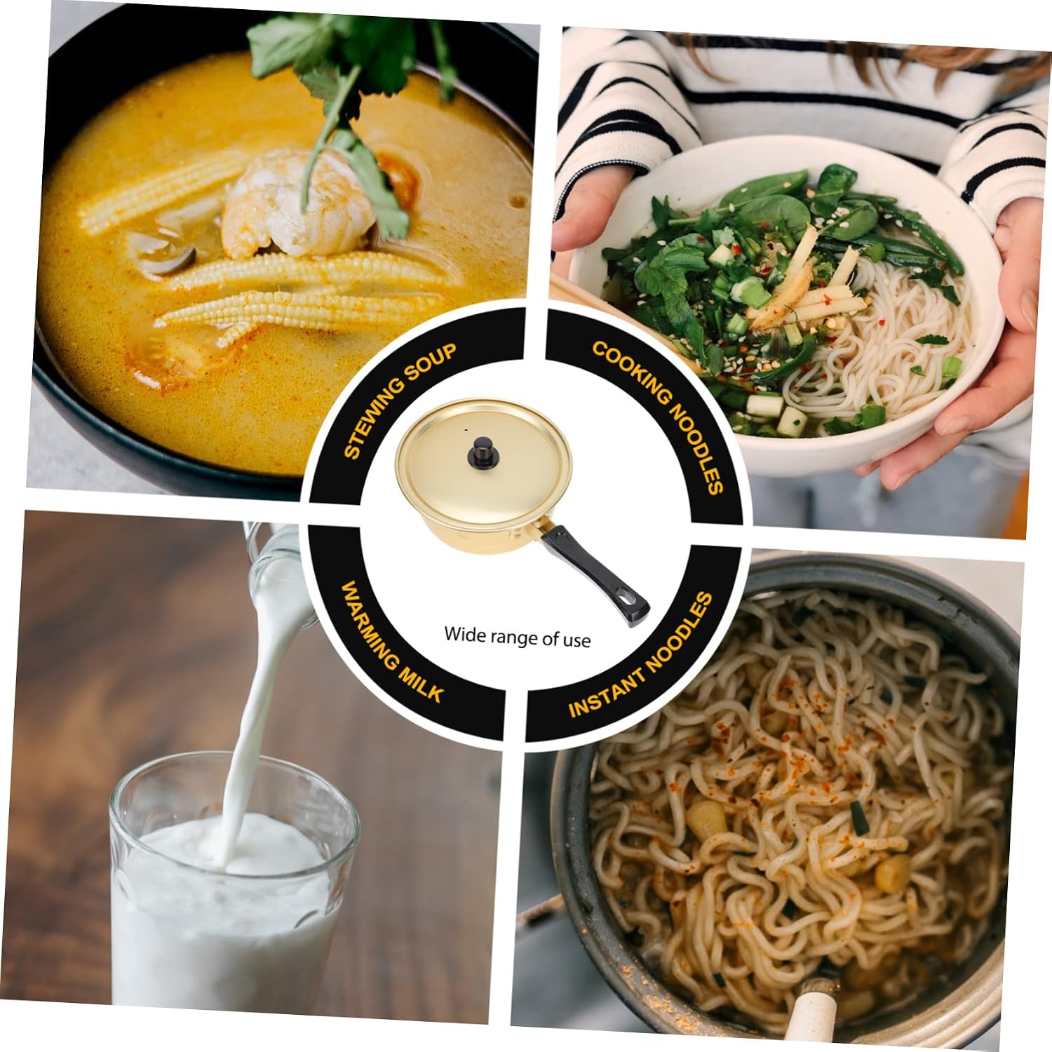 1pc Korean Ramen Pot Stainless Steel Cooking Utensils Stainless Steel Sauce Pan with Lid Chocolate Fondue Snack Bowls Korean Ramen Noodle Pot Gold Thickened Stock Mini image 4