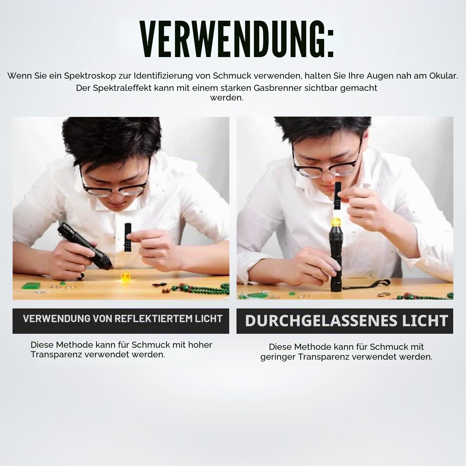 Fokussierspektroskop 10 mm Prismen-Edelsteinspektroskop mit einstellbarem Fokus Gemologie-Spektrometer Aluminiumkörper