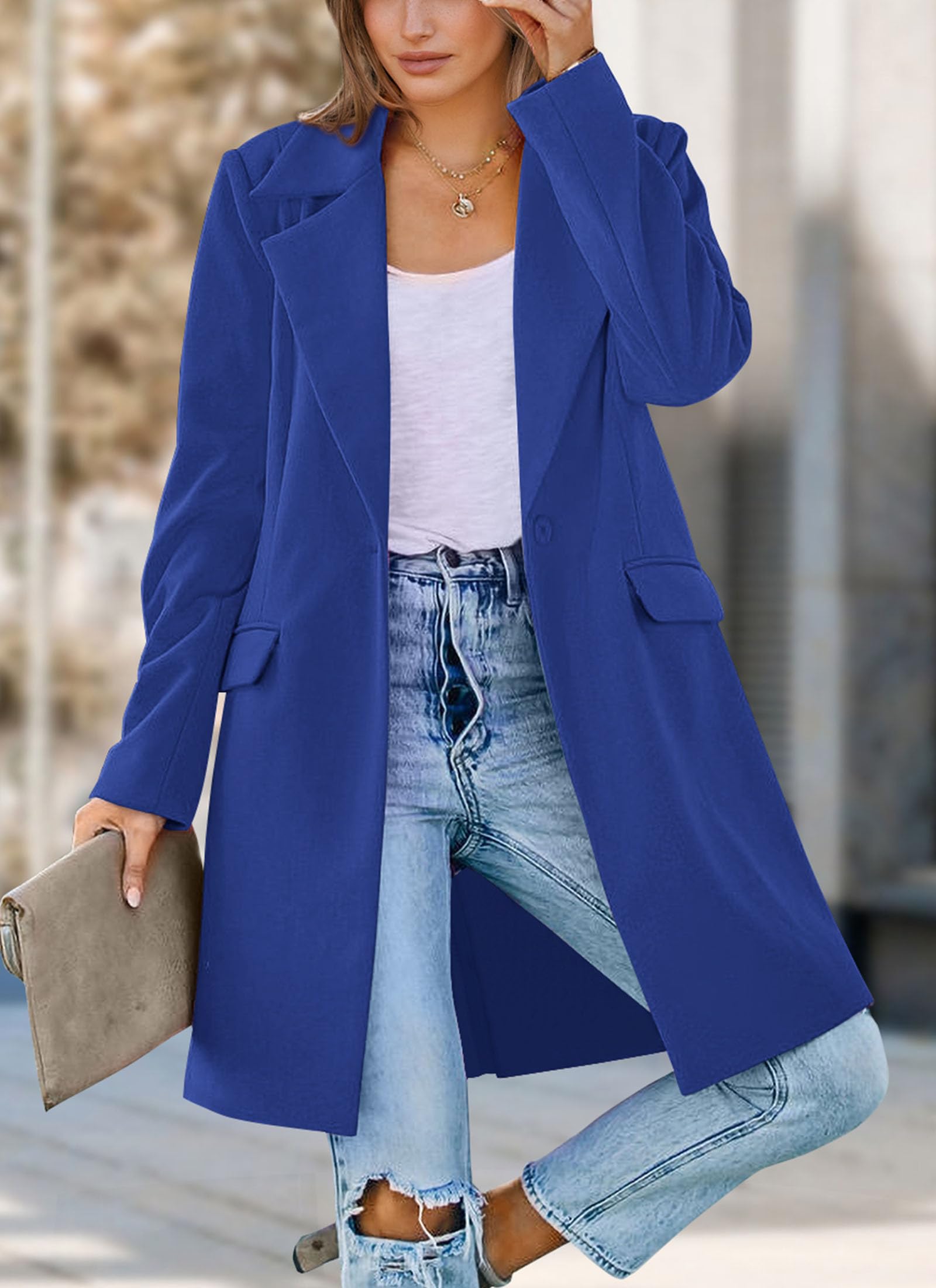 PRETTYGARDEN Women's Business Casual Long Blazer Jackets(Royal Blue,S) view 8