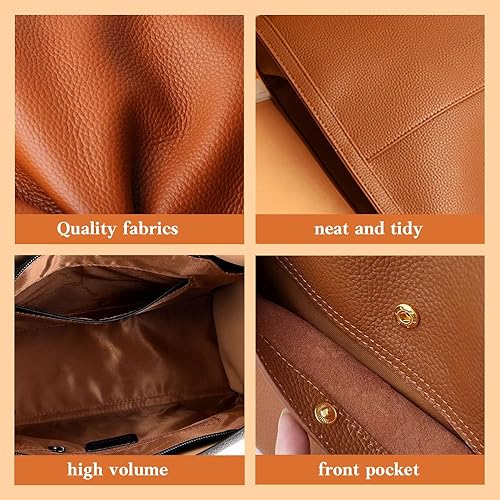 Miniatura 4 de Bolso de hombro para mujer, color sólido, de piel auténtica, bolso de mano de gran capacidad, bolso de viaje, bolso de fin de semana, comprador