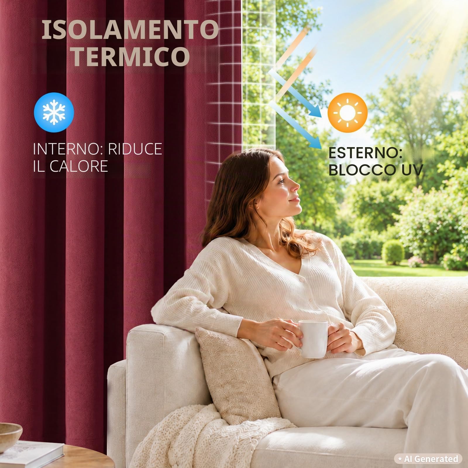 Ystyle Tende Oscuranti 100% per Interni 2 Pezzi, 140×300 CM, Borgogna | Tenda Termica Isolante Freddo e Caldo, Antifreddo Tende con Anelli Effetto Velluto, per Soggiorno Moderne Camera da Letto