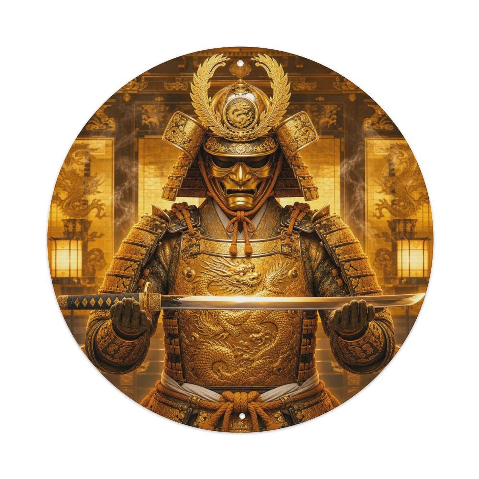 Okngb Style Night Saffron Gold Ceremonial Present Blade Guard Mark Metal Tin Sign Plaque Wall Decor For Cafe, Man Cave, Club Bar, Office, Home Garden Round Metal Poster 8X8inch