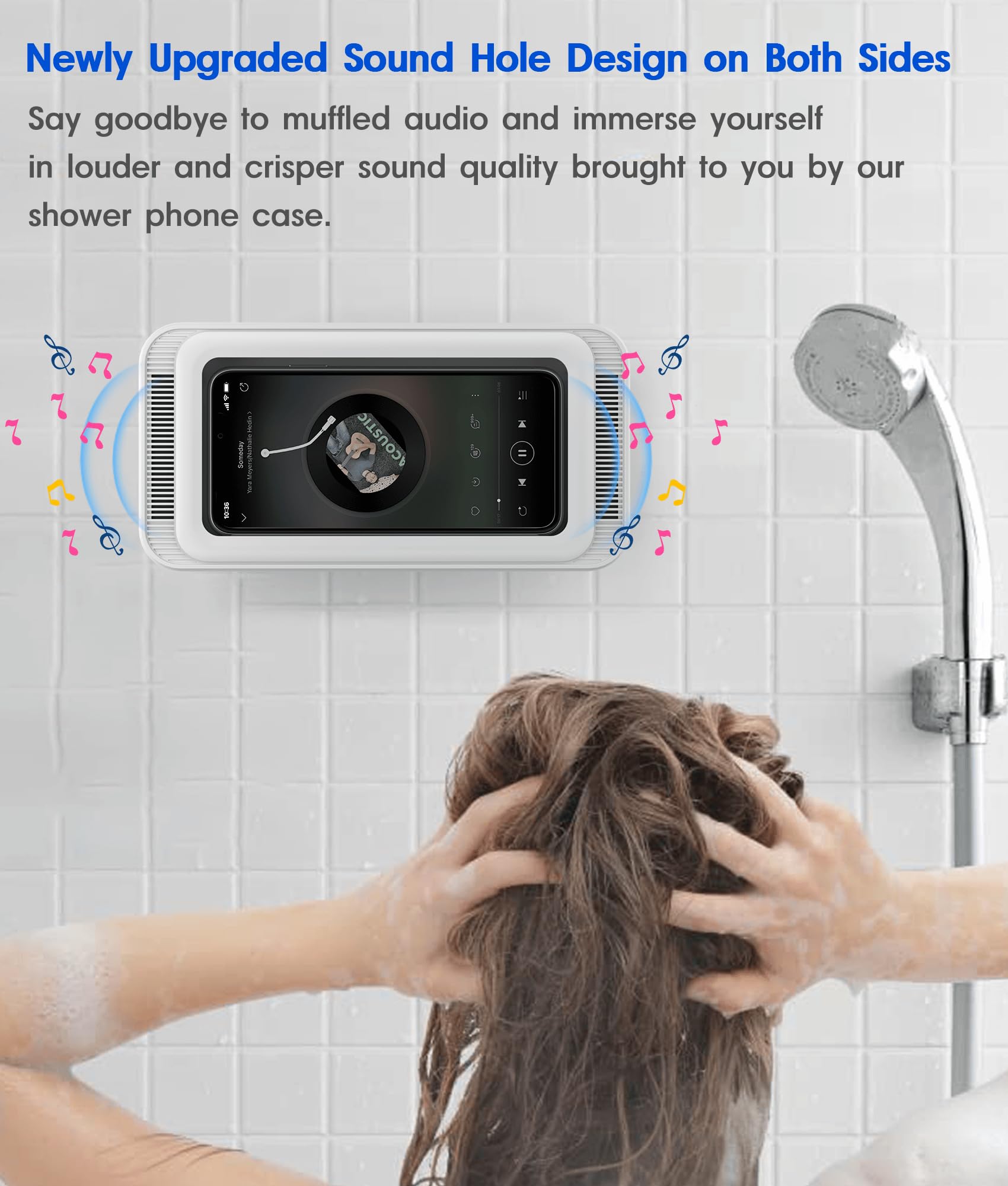 Mistriddle Waterproof Shower Phone Holder with 360° Rotation, Angle Adjustable, Wall Mounted Phone Holder for Bathroom Mirror Bathtub Kitchen, Up to 6.8 Inch (Black): White Up to 7 Inch