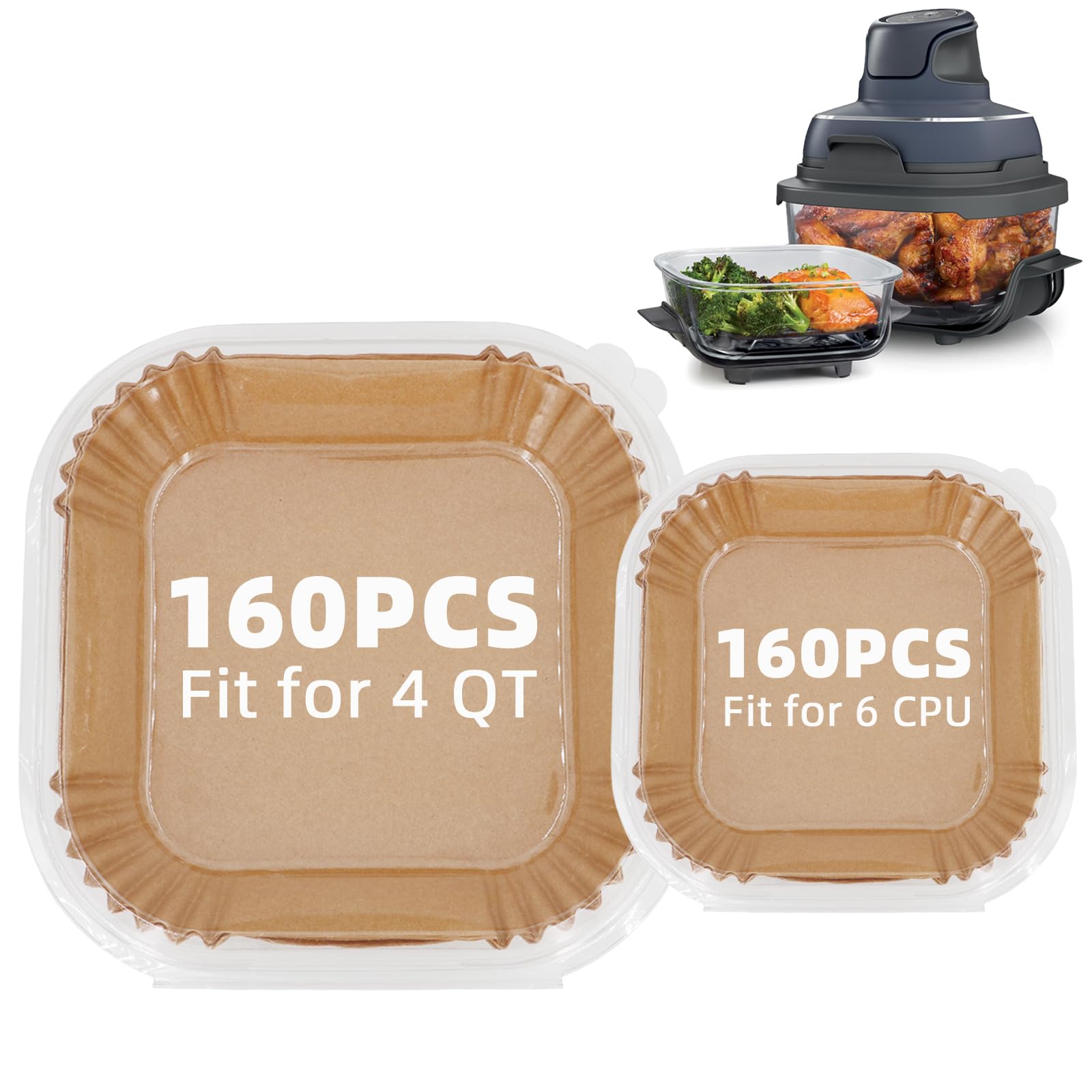 Air Fryer Liners for Ninja Crispi,160+160Pcs Parchment Paper for Ninja Crispi 4-in-1 Portable Glass Air Fryer Cooking System,Disposable Ninja Crispi Air Fryer Accessories