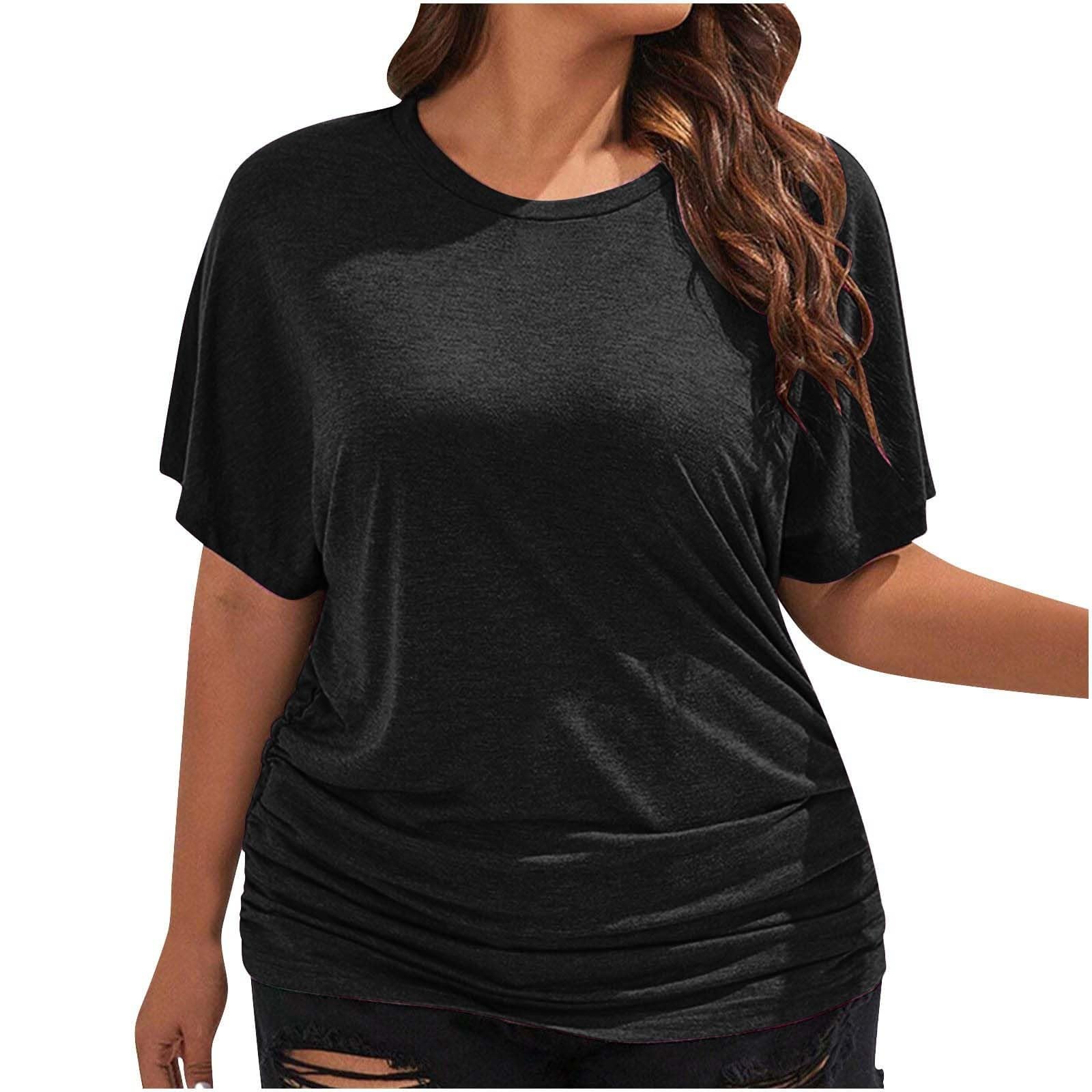 Women's Scoop Neck Half Sleeve Batwing Dolman Top Plus Size Batwing Half Sleeve Shirts Loose Blouse Solid Color Tops(Za Black,XXL) — image 1