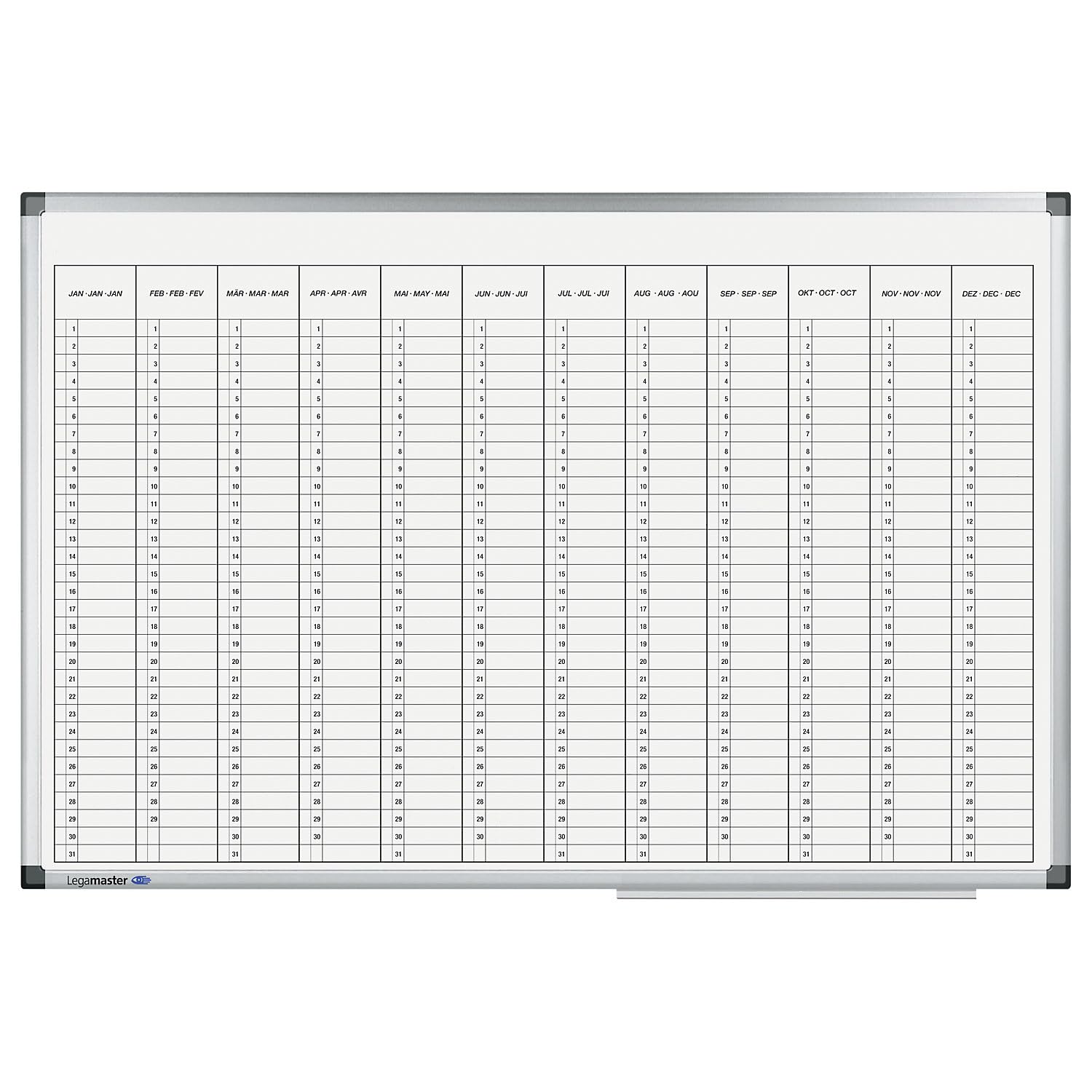 Legamaster 7-412000 Premium Jahresplaner, UV-gehärtetes Whiteboard, vertikale Jahresübersicht, 90 x 60 cm | Monatsplaner, magnetisch, BxH 900 x 600 mm, vertikale Einteilung