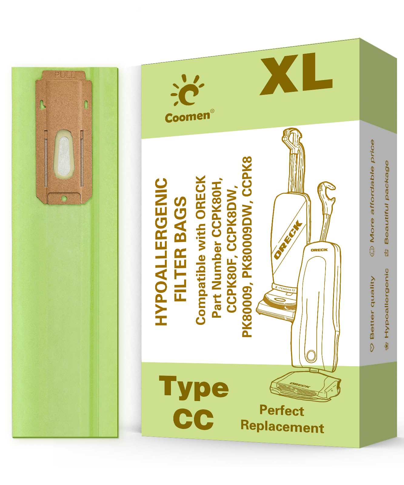 12 Pack Great Compatible with Oreck XL Vacuum Bags, Hypoallergenic Fits All Oreck XL Upright Vacuums, Filter Type CC Vacuum Bags.