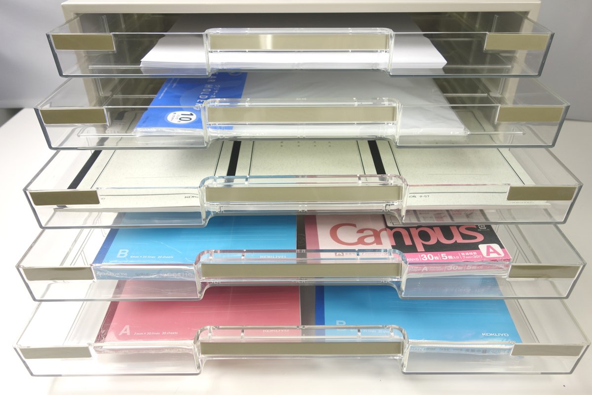 ss1308　【中古】　コクヨ　レターケース　A3　ヨコ　5段　LC-YAG5M　KOKUYO　アイボリー　スチール製　卓上　書類ケース　書類整理　オフィス用品　事務用品　整理トレー Amazon | コクヨ レターケース 透明引き出し A3横 5段 LC-YAG5M | 書類