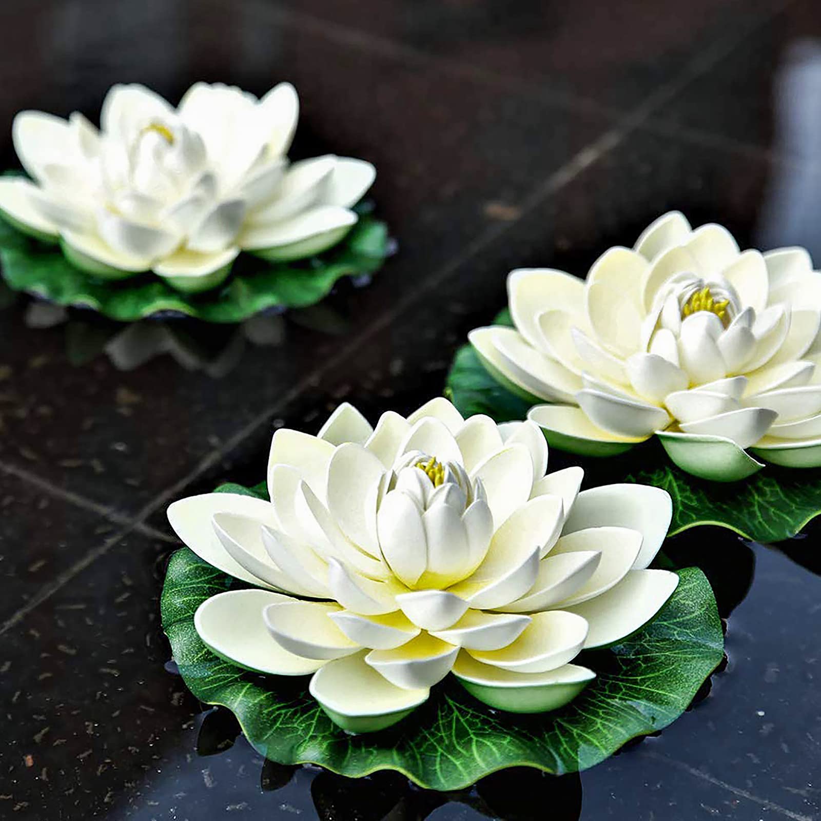 6 Pezzi Fior di Loto Artificiale Ninfee Galleggianti Impermeabile, Loto di simulazione Fiori galleggianti per Acquario Terrazza Giardino Piscina Laghetto(Bianco)