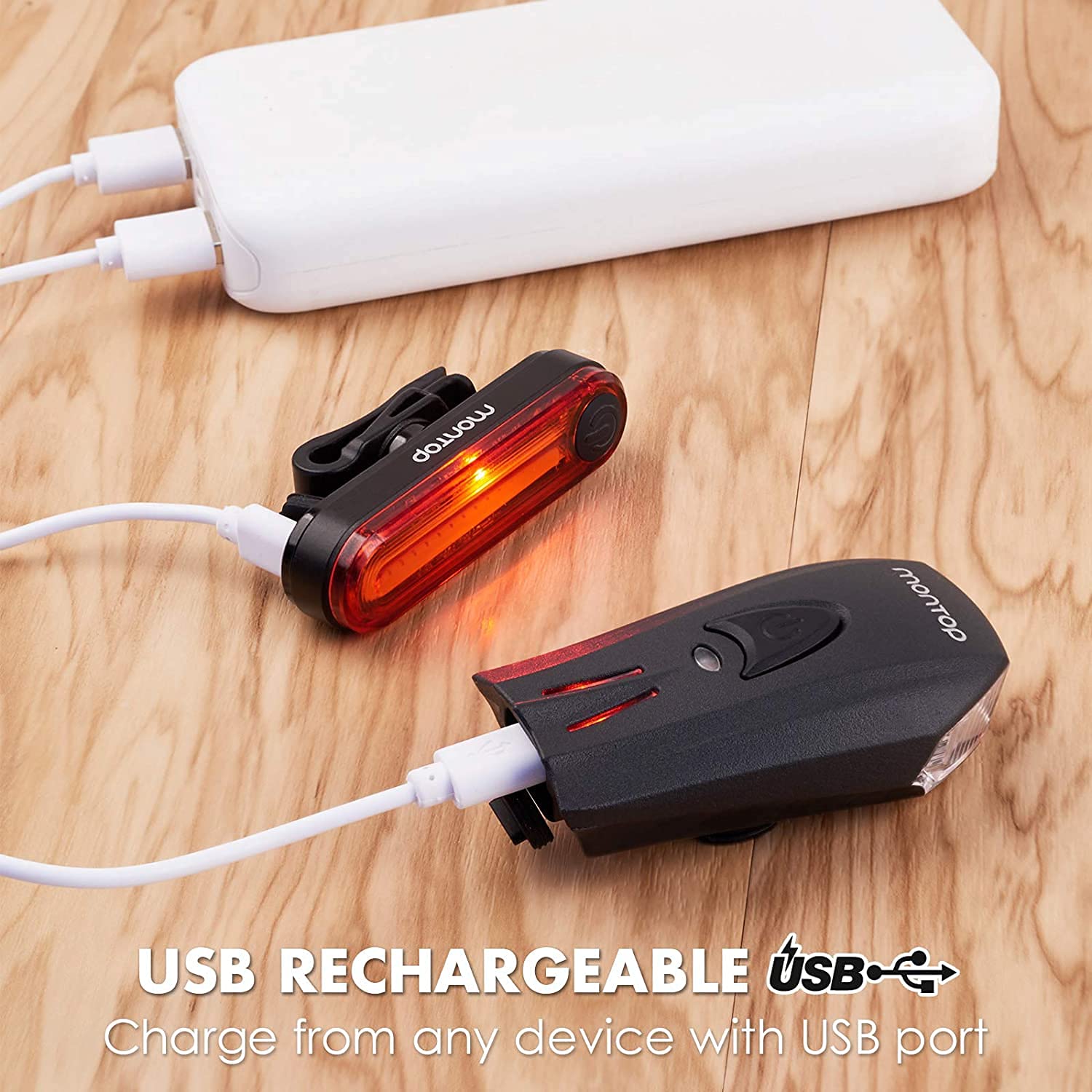 Le luci del manubrio Set a LED della Bike Light, LED Lampi for bicicletta USB ricaricabile, faro anteriore impermeabile e set posteriore posteriore, super luminoso lampada da bici 1200mAh batteria agl