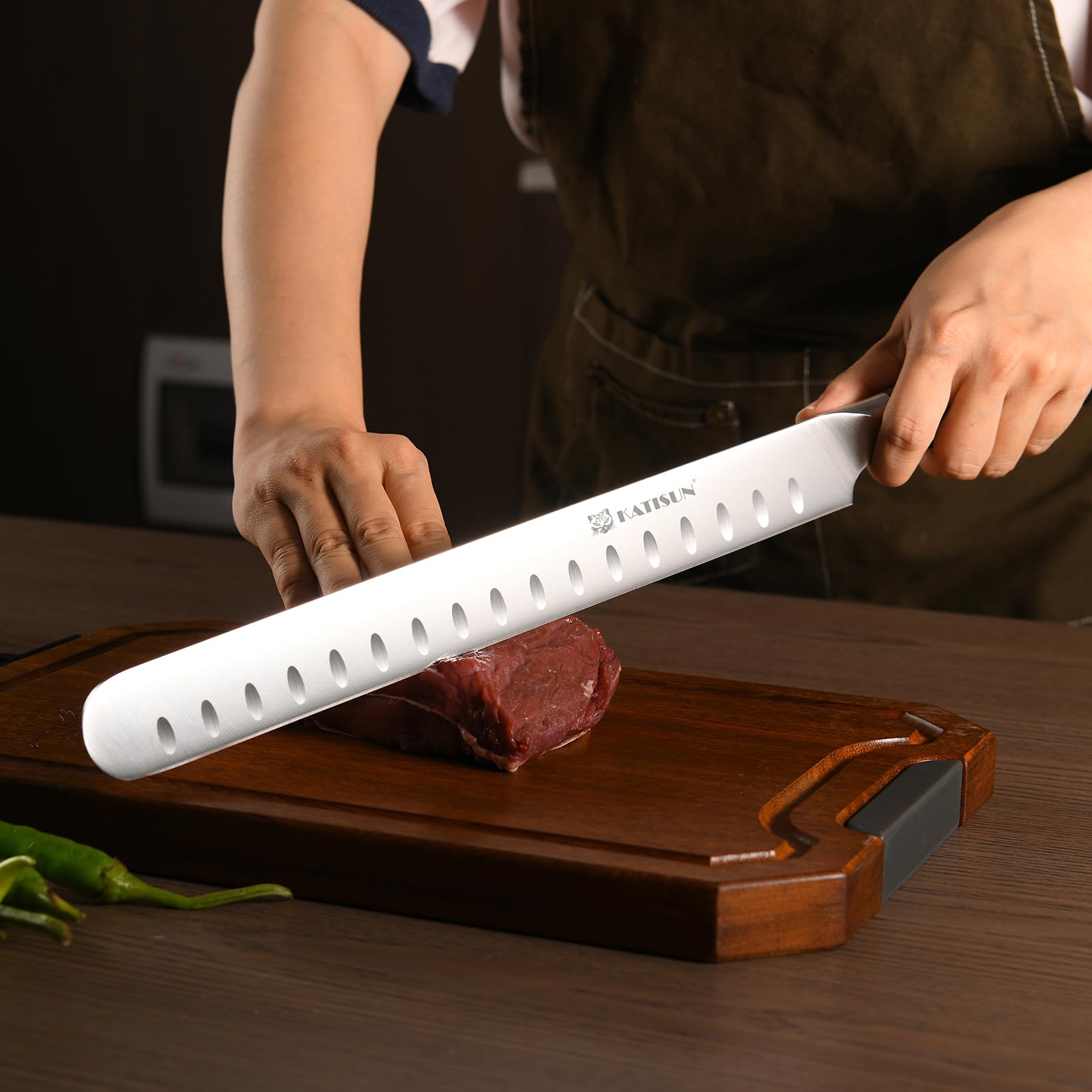 Schinkenmesser Tranchiermesser 30cm Küchenmesser für Schinken Brisket Messer Fleischmesser profi Messer, Metzgermesser mit rutschfestem Griff Grillmesser für Fleisch und BBQ