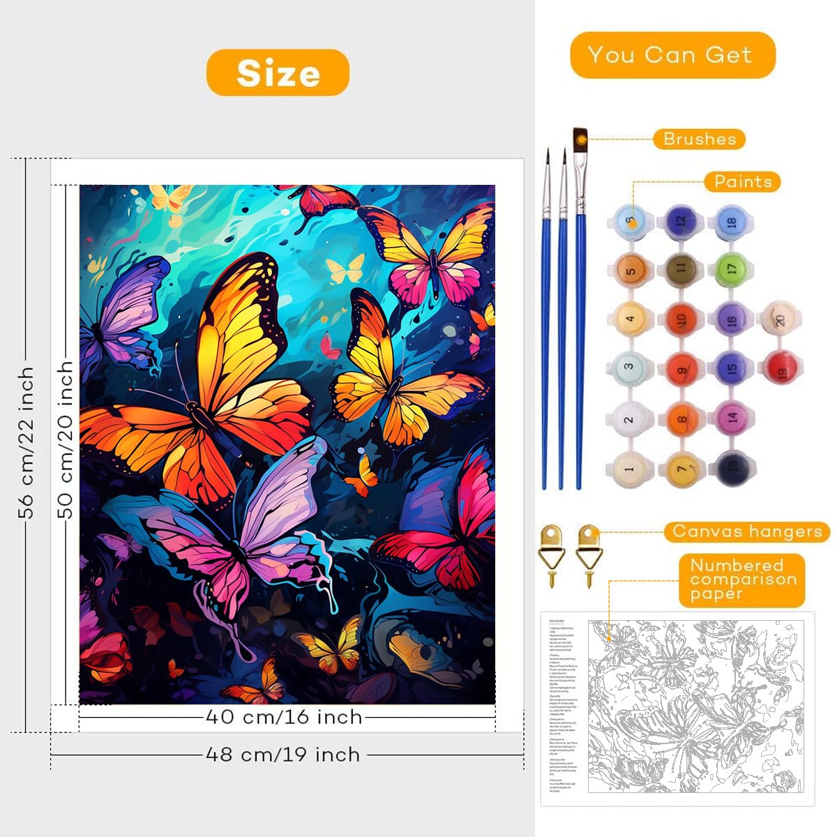 Pittura Con I Numeri Per Adulti – 4 Tele 30x40 Cm Con Libellule, Farfalle, Falene E Api – Kit Fai Da Te Con Colori Acrilici E Pennelli - 5