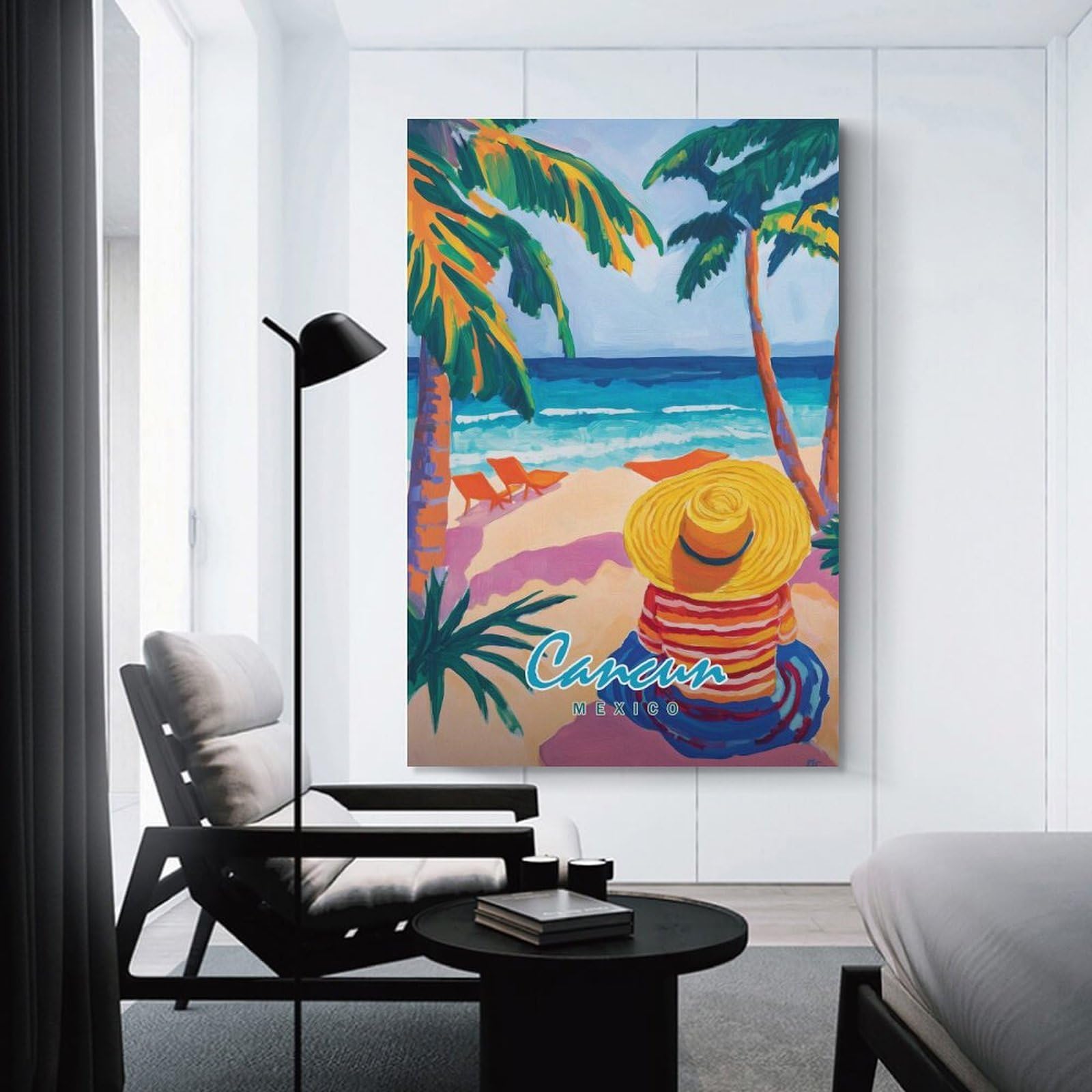 Junmoney Wall Art Print Cancun Beach Painting, 24x36inch(60x90cm), for Study, Office Or Focused Interiors, Decorative Artwork for Productive Spaces
