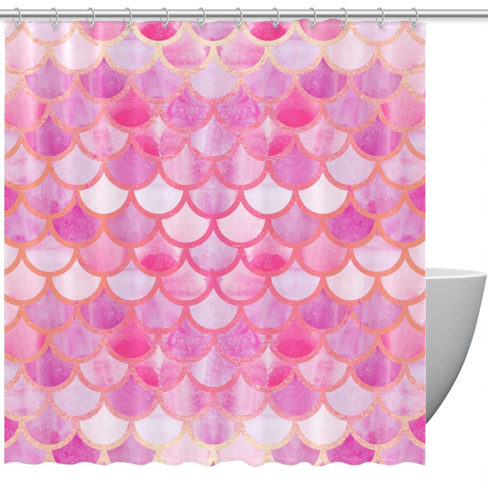 Rideau de douche anti-éclaboussures motif sirène rose 183x183 cm pour sol sec