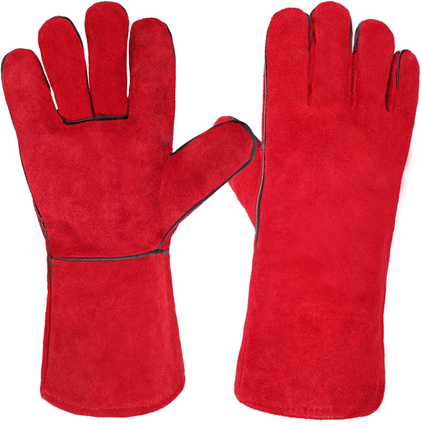 Safety Shop Leather Welding Gloves for Tig/Mig Welders, Heat Resistant Forge Gloves for BBQ/Fireplace/Camping Grill/Wood Stove, to Handle Hot Coals, Cast Iron and Logs,14inch