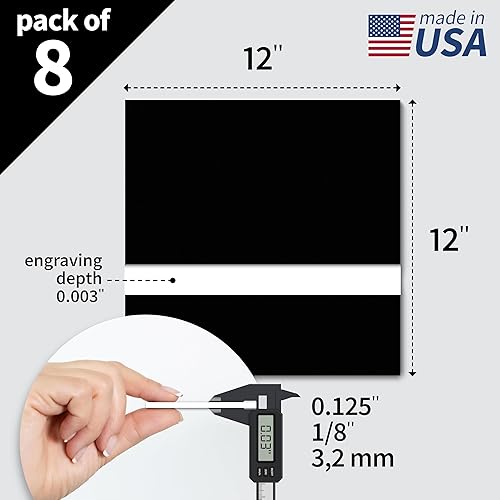 Miniatura 2 de Trotec TroLase - Lámina de plástico de doble color para grabado láser, 12 x 12 x 18 pulgadas, 8 unidades, negroblanco, 2 capas, acrílico modificado,