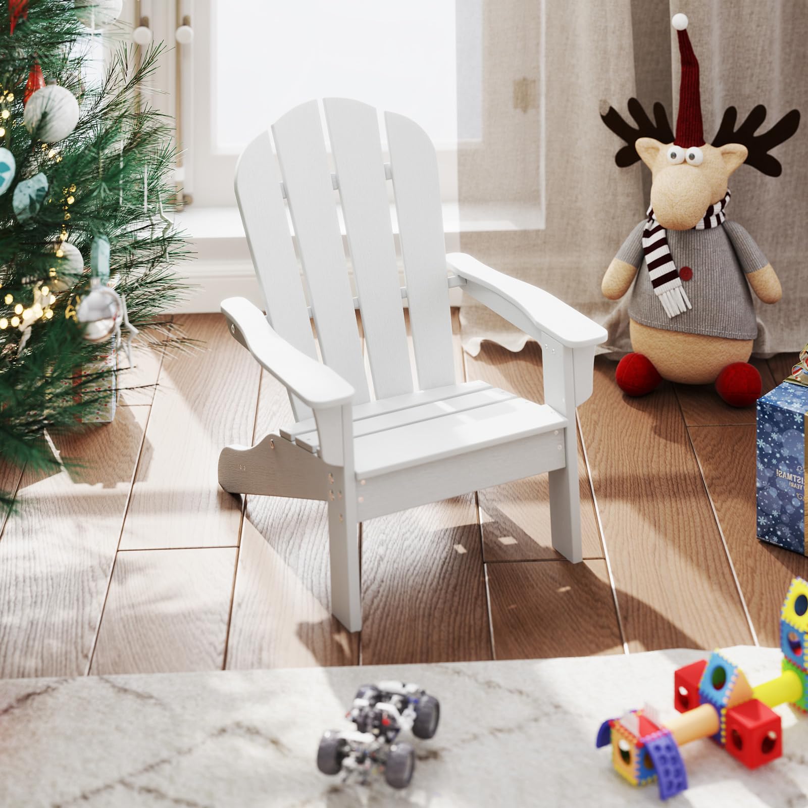 COSTWAY Silla Adirondack para Niños, Silla para Jardín HDPE Resistente a Todo Clima con Diseño Ergonómico, Mobiliario para Patio Exterior para Niños de 3 a 8 Años (Blanco)