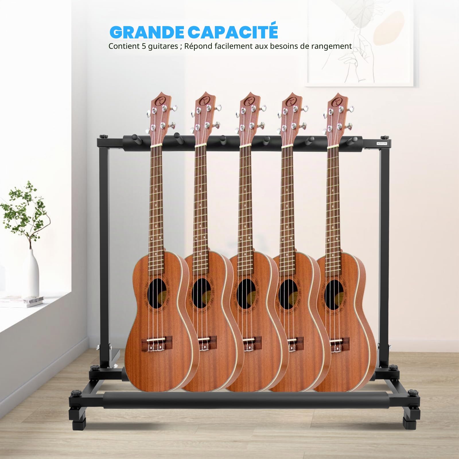 Support de guitare multiple - Organiseur - Structure en fer et caoutchouc rembourré - Pour guitare acoustique, électrique ou basse - 5 pièces