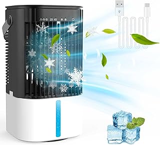 Portable Air Cooler, 4 In 1 Personal Air Conditioner Fan and Humidifier, 90° Oscillating Evaporative Coolers with 2 Spray Modes 3 Wind Speeds, Mobile Air Conditioner for Bedroom, Office, Camping