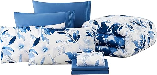 YIYEA Juego de edredón tamaño King  Estampado floral  7 piezas de cama en una bolsa  Juegos de ropa de cama para todas las estaciones con edredón,