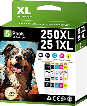PGI-250XL CLI-251XL Ink Cartridges 5 Color,1PGBK/1BK/1C/1M/1Y