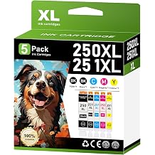 PGI-250XL CLI-251XL Ink Cartridges 5 Color,1PGBK/1Black/1Cyan/1Magenta/1Yellow Replacement for Canon 250 and 251 Ink Cartridges use with PIXMA MX922 IX6820 IP8720 MG5420 MG5520 MG6320 MG6620 IP7220