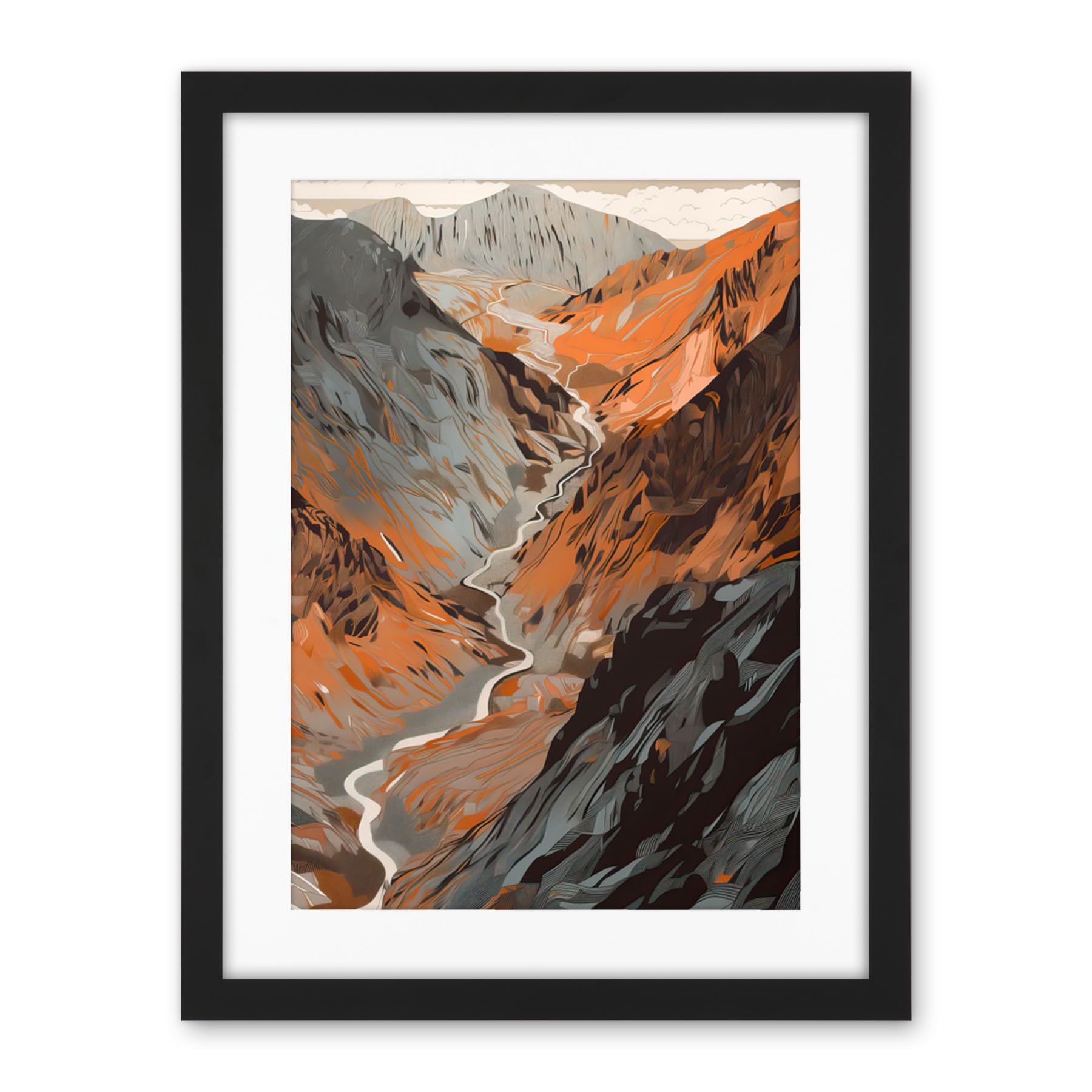 Artery8 Scaffel Pike Hiking Trail Rocky Mountain Landscape Artwork Framed Wall Art Print 18X24 Inch
