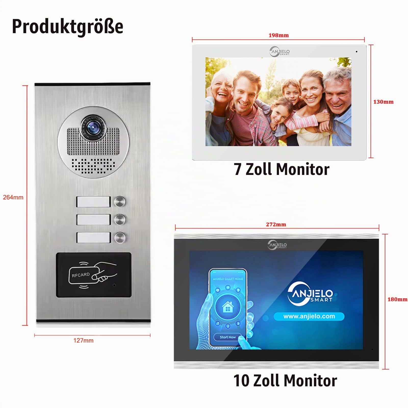 4-Wired Wohnung Video-Türklingel Sprechanlage, 2/3/4/6/8/10/12 Einheiten 7 Zoll Monitor 1080P Türsprechanlage,3 in 1 Entriegelung,Motion Detected für Villa,Tuya (1 Türklingel + 3 Monitor)