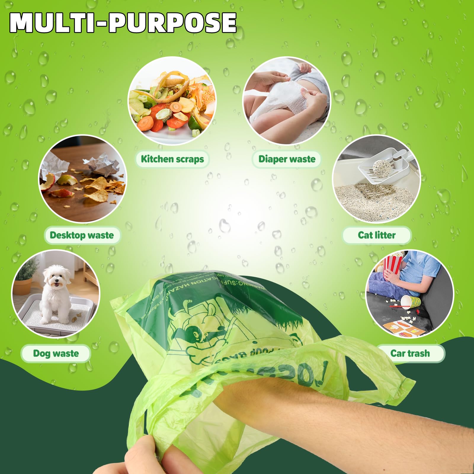 Sacchetti per cacca per cani, 100 sacchetti per escrementi con manici, extra spessi, resistenti, a prova di perdite, per la pulizia dei rifiuti, per passeggiate all'aperto e lettiera per