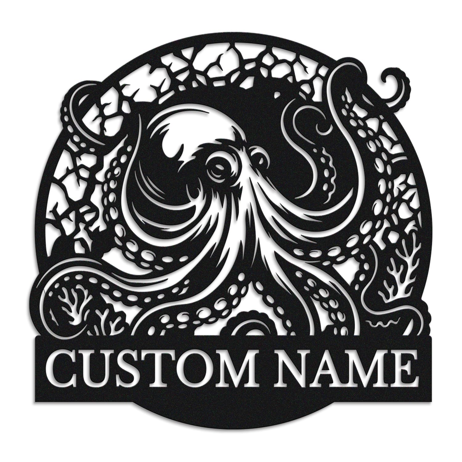 Personalized Gothic Octopus Metal Wall Art - Custom Kraken Name Sign for Bathroom, Coastal & Dark Nautical Home Decor (Style-8)
