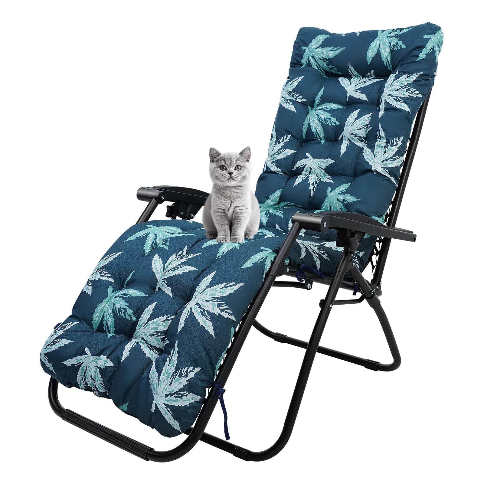 wawofun Sun Lounger Cushions Only, 170 * 53cm Garden Sunlounger Cushions with Top Cover Garden Recliner Chair Seat Pads Sunbed Cushion for Indoor Outdoor Patio Yard Beach (Green)