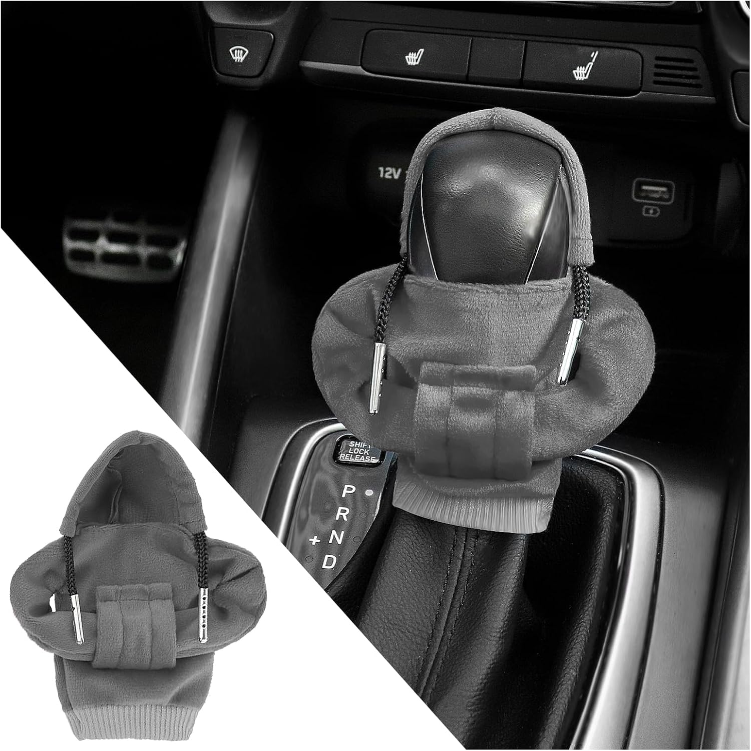 Car Gear Shift Cover,Cute Gear Shift Knob Cover with Fashionable Mini People Design,Universal Gears Shifts Hoodie for Most Car Gears Shifts Levers Cars Interior Accessories (Grey)
