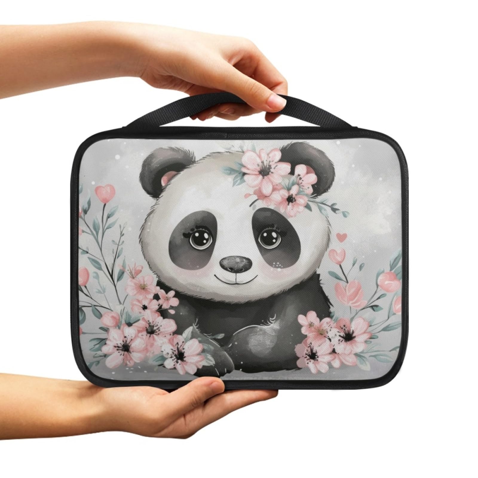 Custodia Libro Carino Fiore Panda Copertura Bibbia con Manico Cerniera Tela in Poliestere per Uomo Donna Porta Libro Grandi Capacità Custodia per Libri 27.5x22.5x5.5 cm
