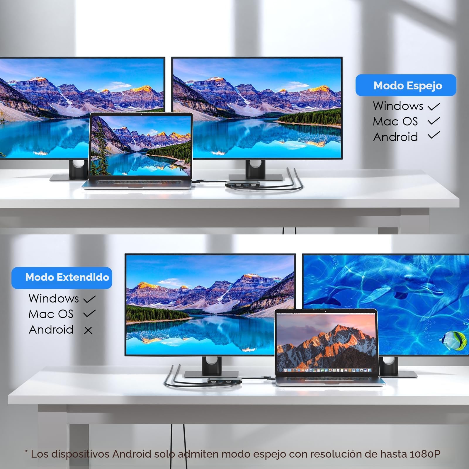 WAVLINK USB 3.0 or USB C to HDMI Adapter, Dual 5K/4K @ 60Hz 4IN1 Monitor Hub for Windows and Mac M1/M2-Silver