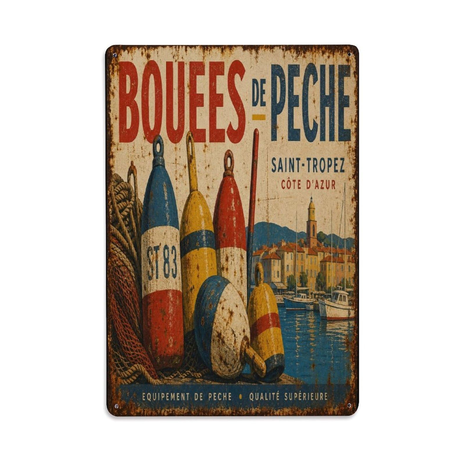 France Harbor Maritime Retro Coastal Boats Metal Tin Sign Plaque Wall Decor for Cafe, Man Cave, Club Bar, Office, Home Garden Round Metal Poster 8x12Inch