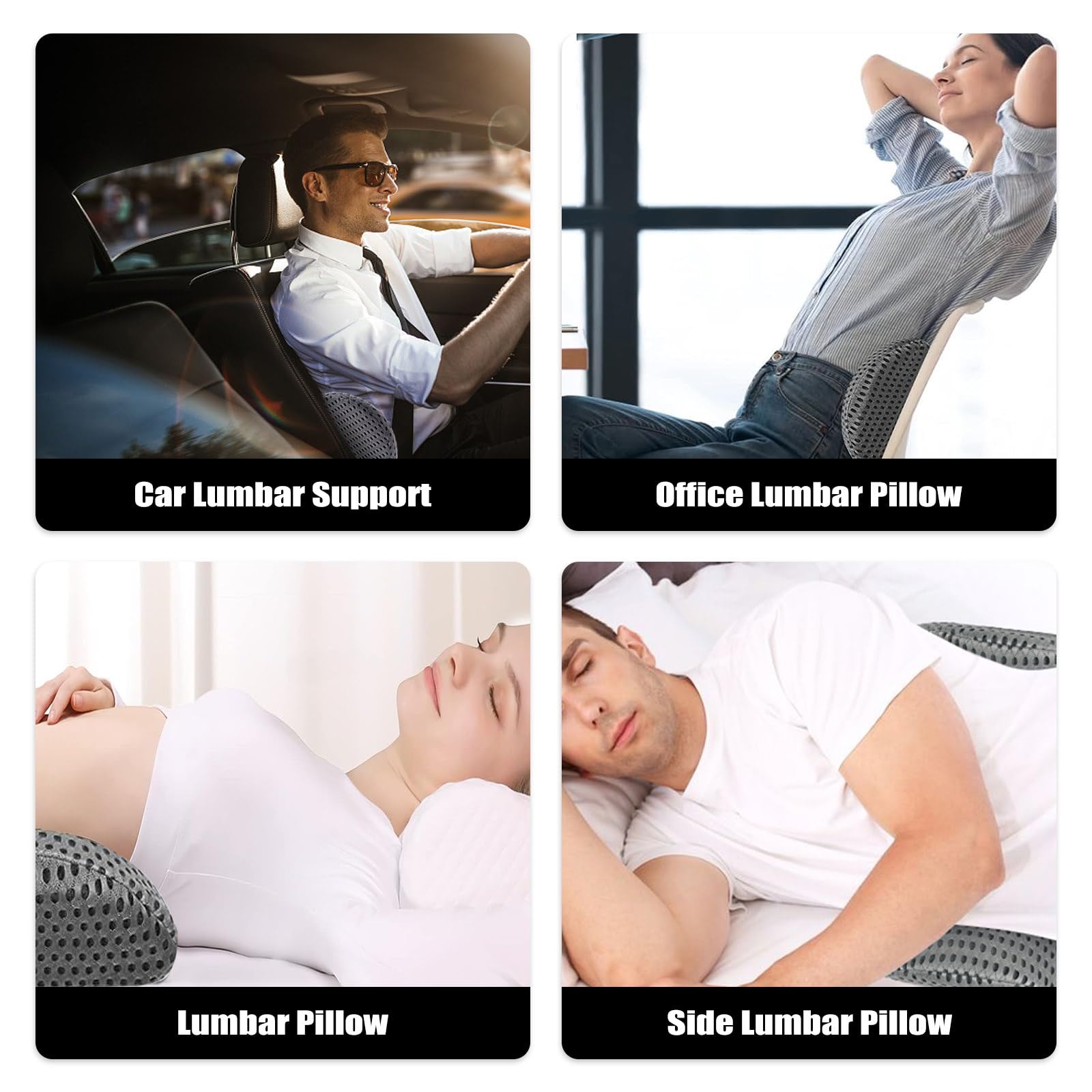 EPROICKS Cuscino Lombare per Auto, Cuscino Schiena Sedia Ufficio, per Auto, Sedia Ufficio, Divano, Supporto Lombare Letto (grigio)