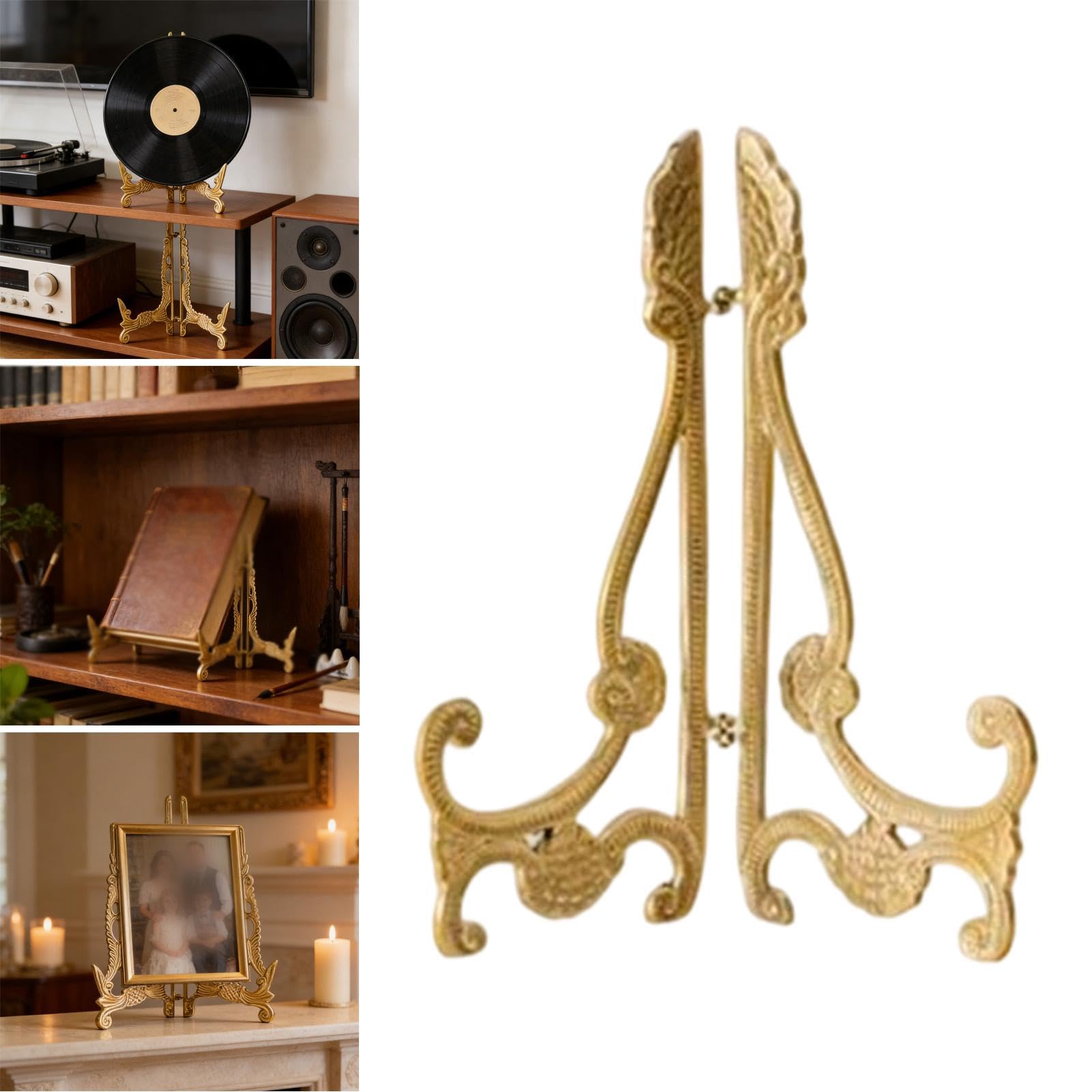 Tellerständer, Präsentationsständer, Fotoständer, Buchständer, Elegantes Messing mit Floraler Gravur, Geeignet für Büro, Sammler, Buchhandlung, Style C