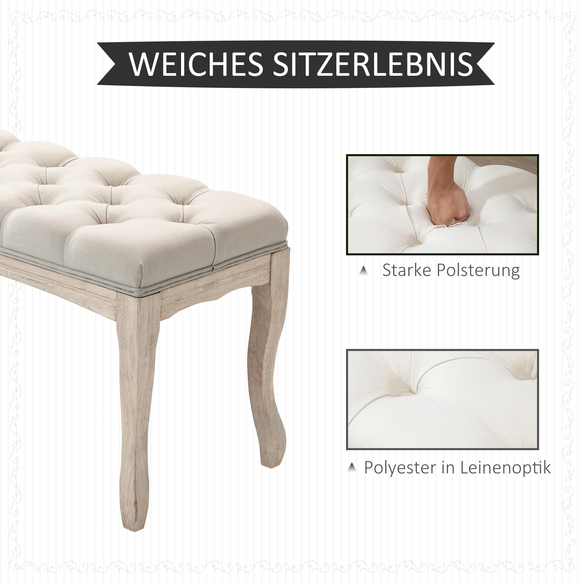 HOMCOM Gestoffeerde Zitbank Voor Slaapkamer En Gang, Tot 130 Kg Belasting 102 X 36 X 51 Cm Blauw~1qp3ejuchro01