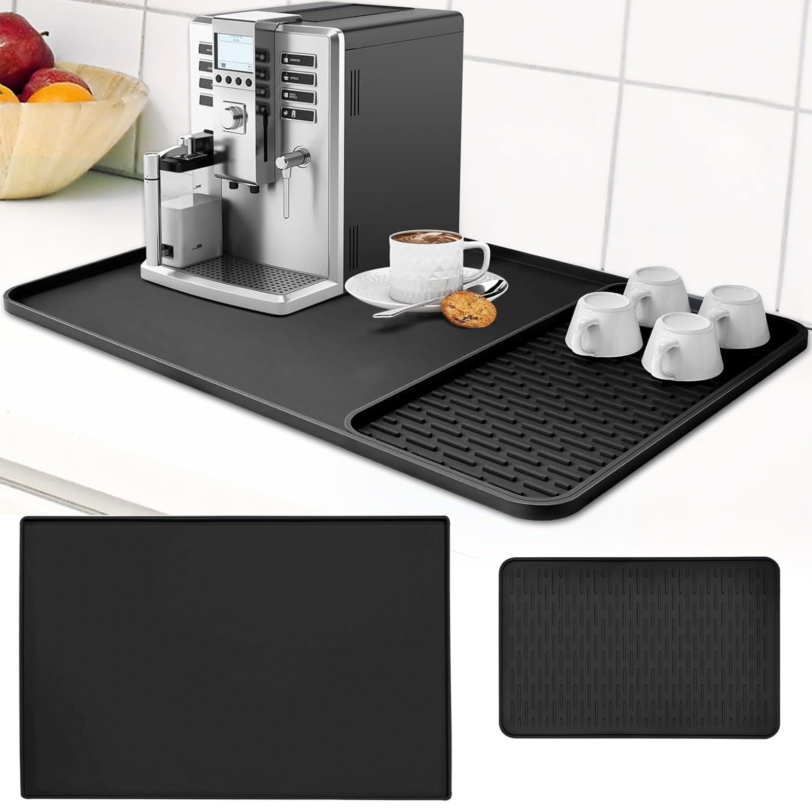 Accessoire électroménager Tapis Silicone Machine à Café 60x40 Cm - Antidérapant, Anti-éclaboussures - Avec Tapis D'Égouttement Amovible Tapis Silicone Cuisine