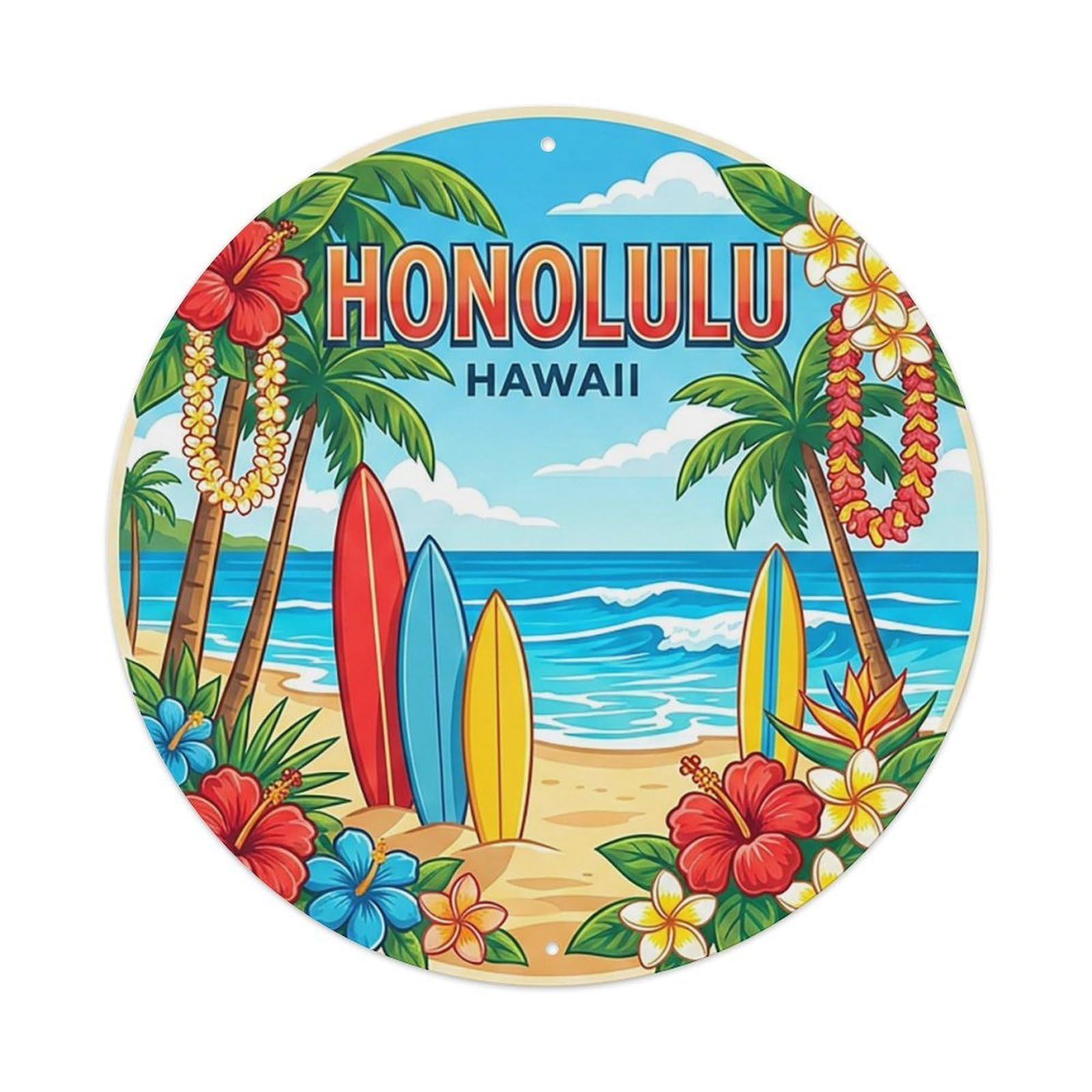 Vintage Travel Honolulu Hawaii Confidence Metal Tin Sign